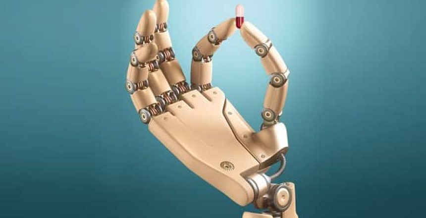Idea Technology Robot hand holding a bulb on a conceptual idea technology. Clipping path included.